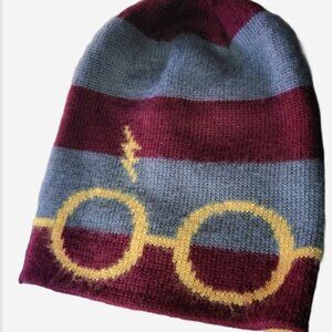 CultureFly Unisex Multicolor Striped Harry Potter Glasses Bolt Beanie